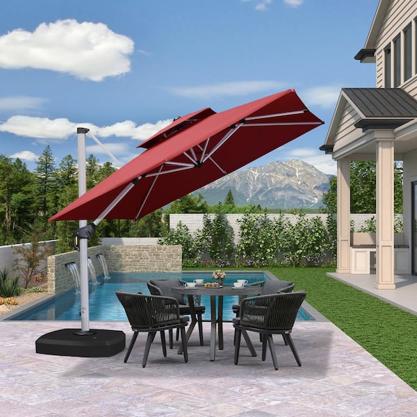 PURPLE LEAF 9 ft. Square High-Quality Aluminum Cantilever Polyester Outdoor Patio Umbrella with Wheels Base, Terra