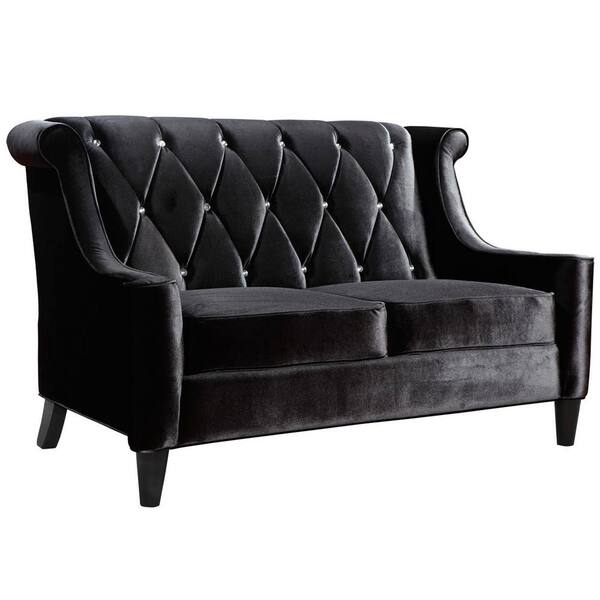Armen Living Barrister 60 in. Black Velvet 2-Seater Loveseat with Crystal Buttons