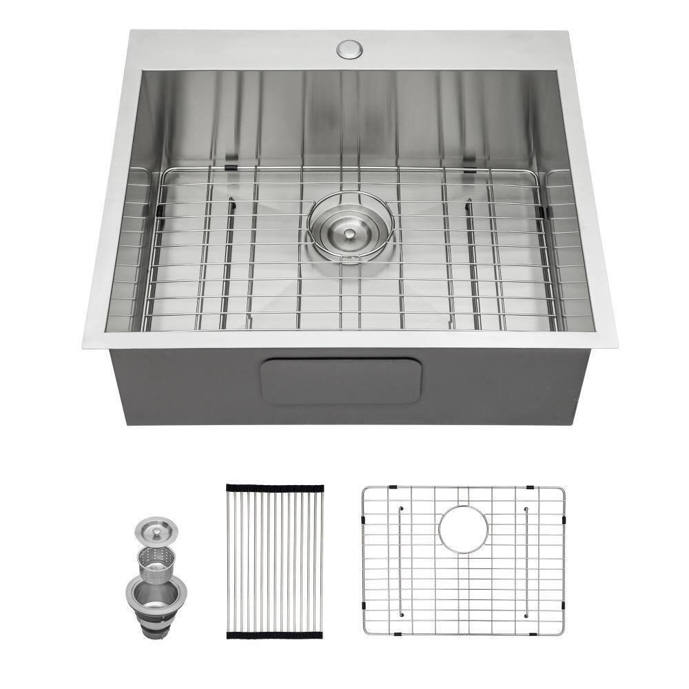 25 in. Undermount Single Bowl 16-Gauge Brushed Stainless Steel Kitchen Sink with Accessories price history on PriceWatchPro