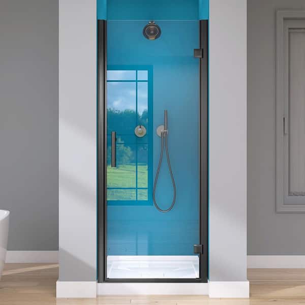 Getpro 32-33.25 in. W x 72 in. H Frameless Pivot Swing Single Shower Door in Matte Black with 1/4 in. Clear Glass Right Hinged