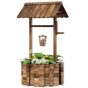 25 in. W Outdoor Wishing Well Wooden Planter with Hanging Bucket for Garden, Yard Decor, Upgrade - Reinforced Base