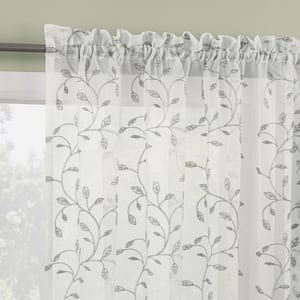 Ambinder Embroidered Leaf White Polyester 50 in. W x 84 in. L Rod Pocket Sheer Curtain (Single Panel)