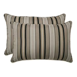 Stripe Black Rectangular Outdoor Lumbar Throw Pillow 2-Pack