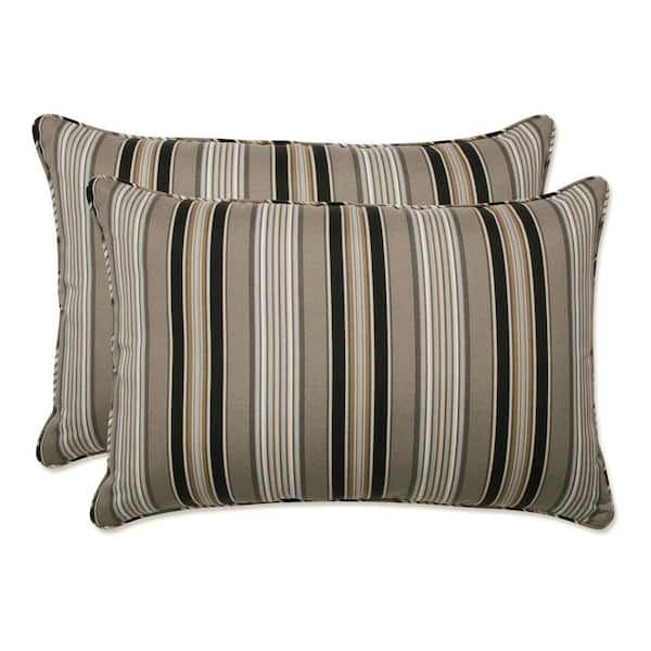 Pillow Perfect Stripe Black Rectangular Outdoor Lumbar Throw Pillow 2-Pack