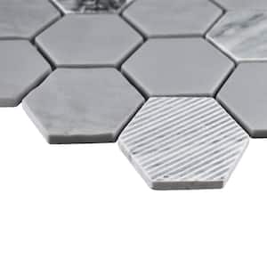 Rockart Gray Granite 12 in. x 12 in. Hexagon Matte Natural Stone and Glass Mosaic Tile (10.7639 sq. ft./Case)