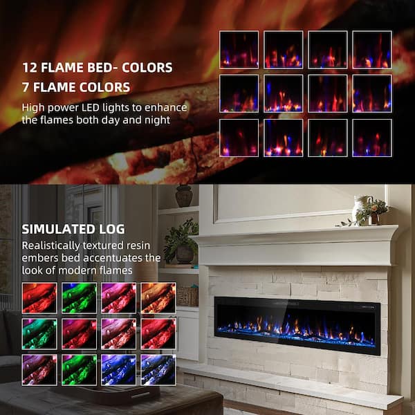 EAG EAG 68 in. Recessed and Wall-Mounted Linear Electric Fireplace