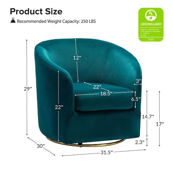 JAYDEN CREATION Estefan Teal Comfy Velvet Swivel Barrel