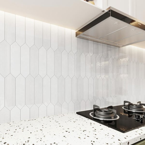 Glossy Ceramic Picket Hexagon Subway 3 in. x 12 in. x 10 mm Wall Tile Case - White (20-Tile Pieces/5 sq. ft.)