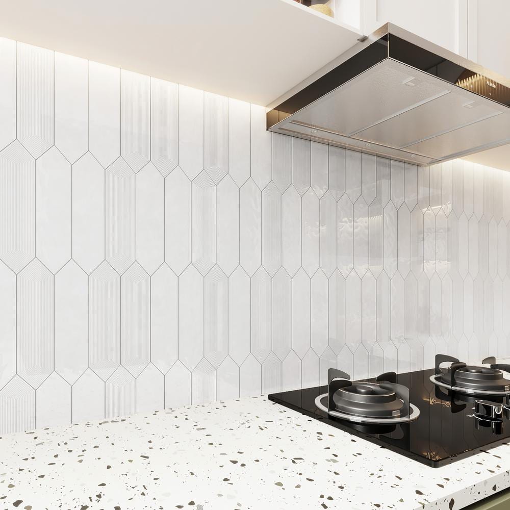 Glossy White Ceramic Picket Subway Wall Tile 3" x 12"