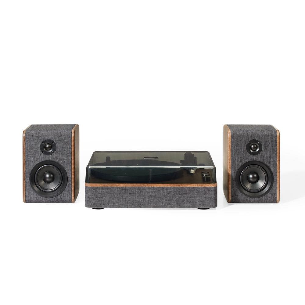 Charcoal and Brown Bluetooth Record Player with Speakers