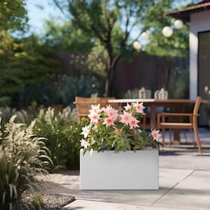 Modern 12 in., 16.5 in. H Large Tall Crisp White Concrete Elongated Square Outdoor Planter Plant Pots (Set of 2)