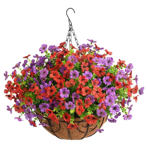 Unbranded 19 in. Light Purple, red Outdoor Artificial Daisy Flowers Hanging Baskets