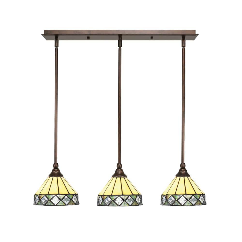 Livingston 100-Watt 3-Light Bronze Shaded Pendant Light with 7 in. Diamond 