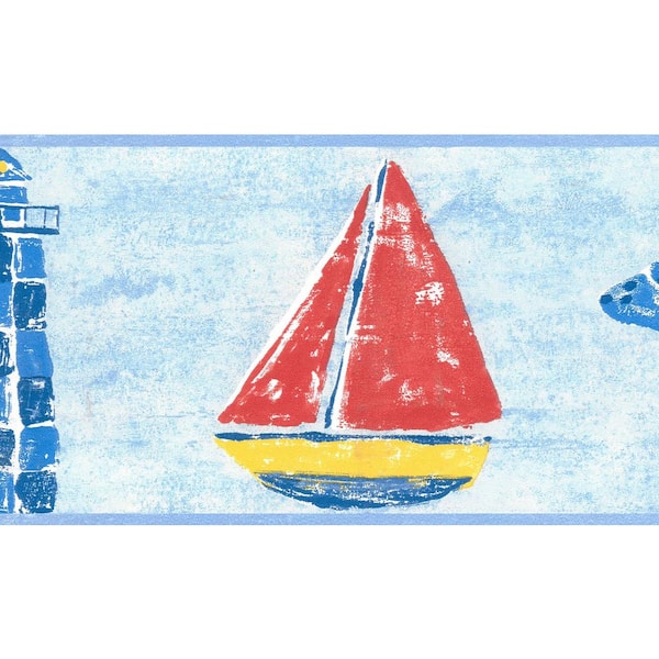 Dundee Deco Falkirk Brin Lighthouse, Ship, Ducky Red, Blue, Yellow Wallpaper Border