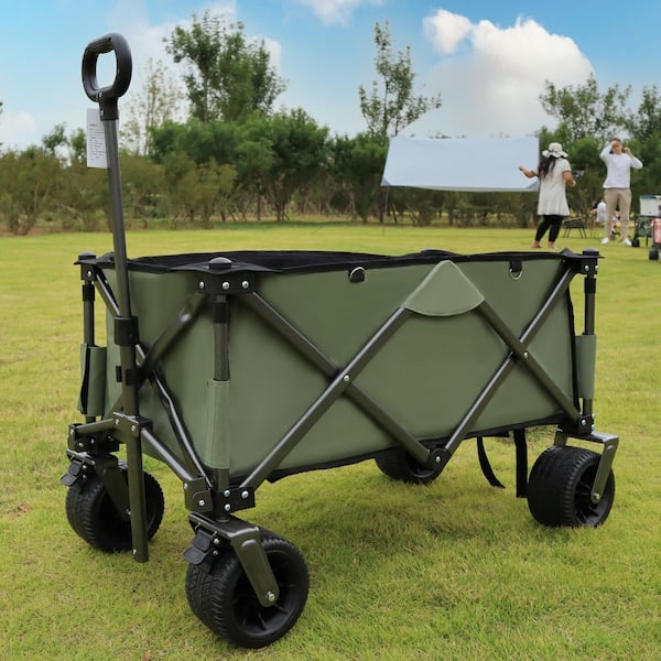 15 cu. ft. Green Steel Foldable Wagon Garden Cart with Waterproof
