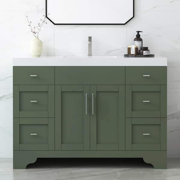 HOMEVY STUDIO Agnea 48 in. W x 21 in. D x 35 in. H Single Sink Freestanding Bath Vanity in Forest Green with White Quartz Top