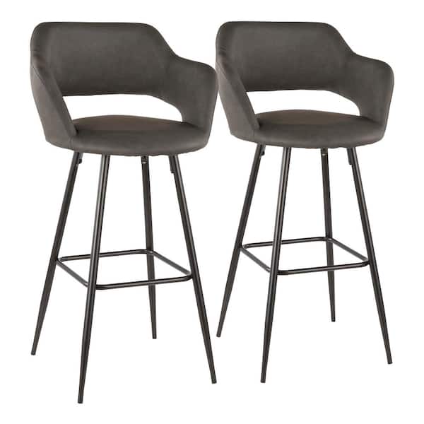 Margarite 29 in. Grey Faux Leather Upholstery Bar Stool (Set of 2)