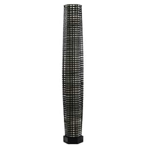 Woven Black Up Light 65 in. Woven Black Floor Lamp with Woven Rattan, Linen Shade
