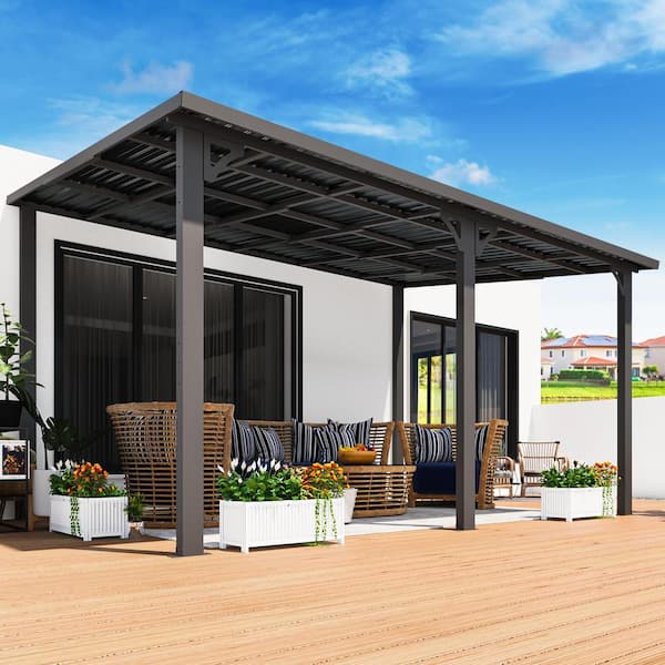AECOJOY 14 ft. x 10 ft. Hardtop Gazebo Dark Gray Lean to