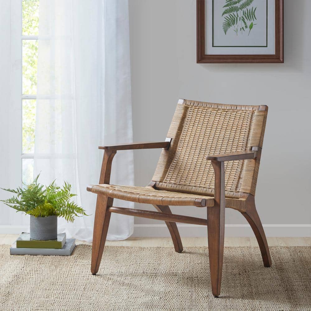 Natural Mahogany and Rattan Accent Chair with Microfiber Seat