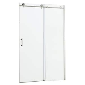 48 in. W x 76 in. H Single Sliding Frameless Shower Door in Brushed Nickel with Clear Glass