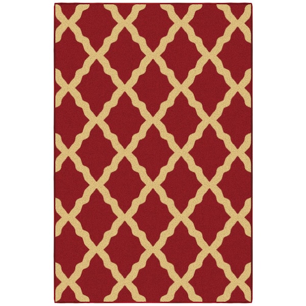 Ottomanson Ottohome Collection Non-Slip Rubberback Trellis Design 3x5 Indoor Area Rug, 3 ft. 3 in. x 4 ft.11 in., Dark Red