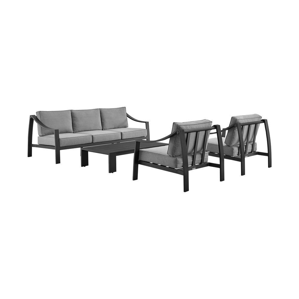 Koda Black Aluminum Outdoor Sofa with Gray Cushions