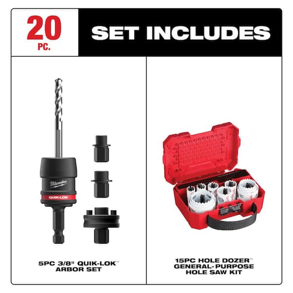 Milwaukee (5 pc) 3/8 in. QUIK-LOK Hole Saw Arbor Set w/ Four