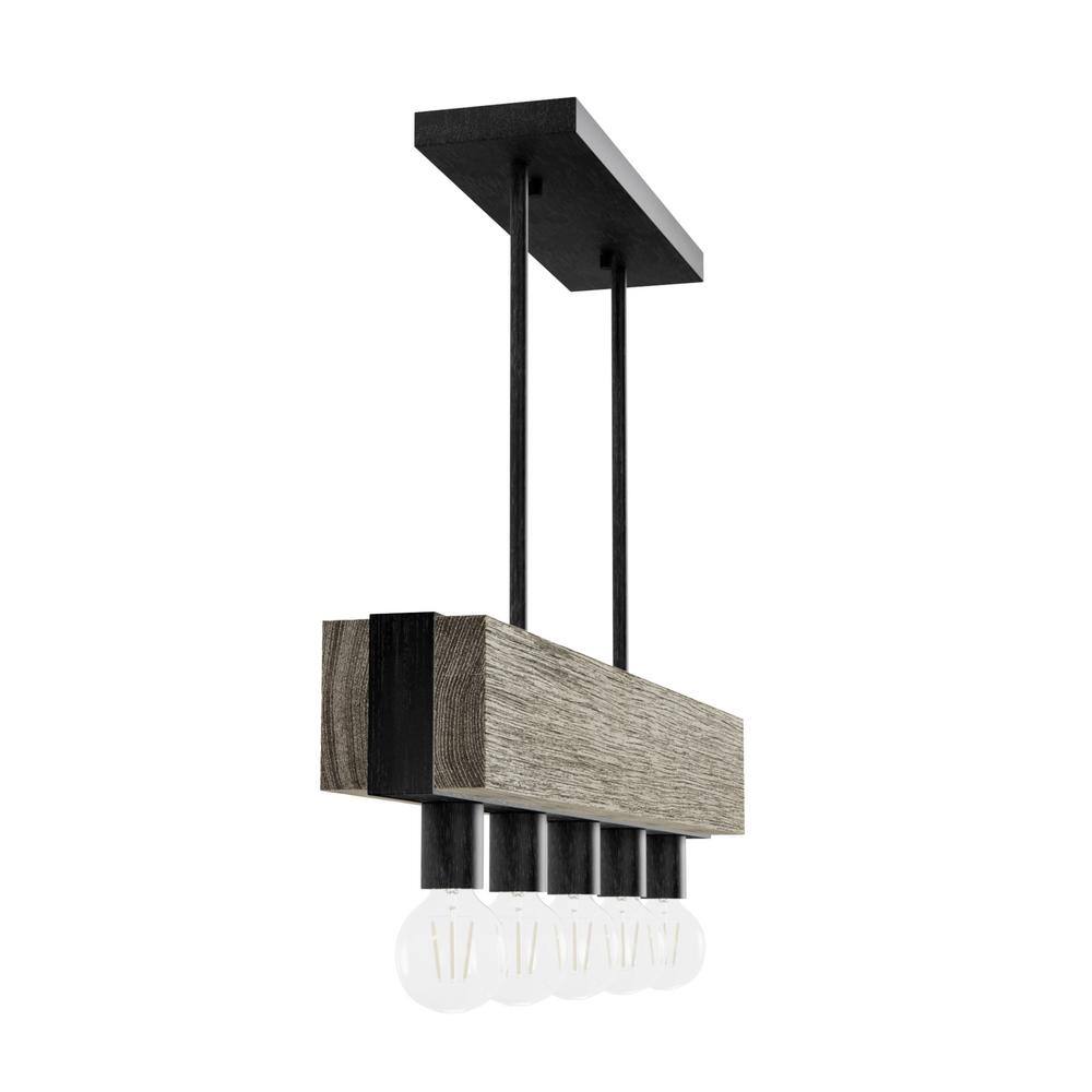 Rustic Iron and Barnwood 5-Light Linear Chandelier