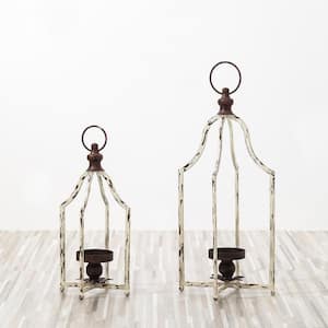 Candle Holder Farmhouse Metal Lantern - Hanging or Tabletop (Set of 2)