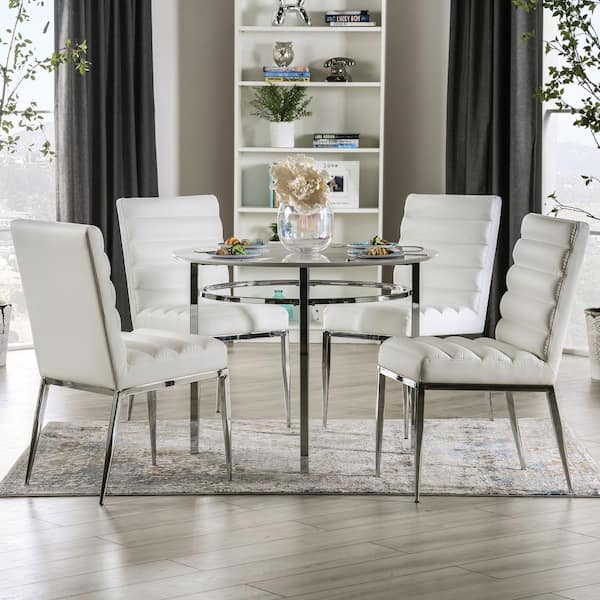 Chrome Dining Table Idf 3797rt, Grey Wood And Chrome Dining Table