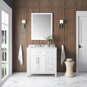 Tahoe 36 in. W x 21 in. D x 34 in. H Single Sink Bath Vanity in White with Carrara Marble Top with Mirror