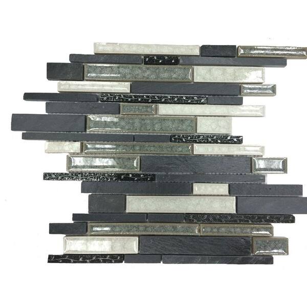 Ivy Hill Tile Olive Branch Black Slate Glass and Stone Mosaic Tile - 3 in. x 6 in. Tile Sample