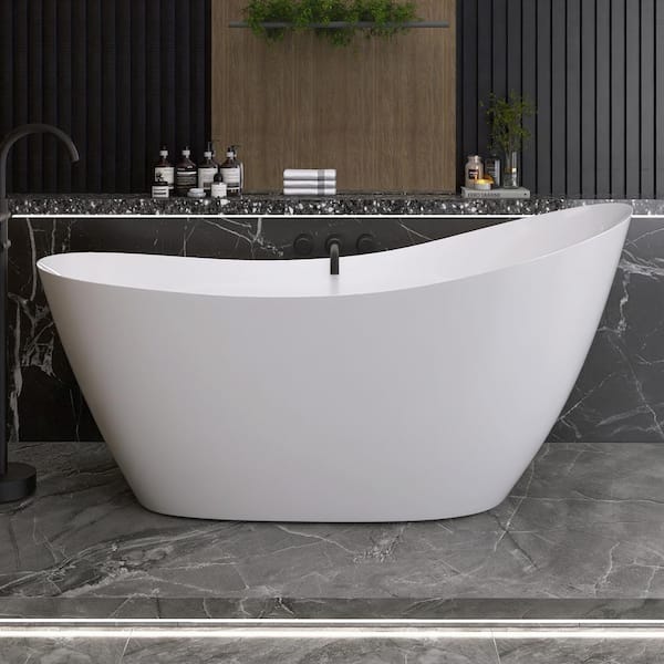 Unbranded 65 in. x 30 in. Acrylic Freestanding Soaking Bathtub with Center Drain in Gloss White