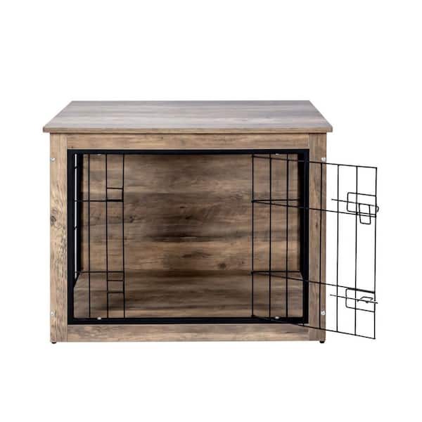 25 in. H Wood Furniture-style Dog Crate/Cage with 2 Doors for Small Dog in Brown