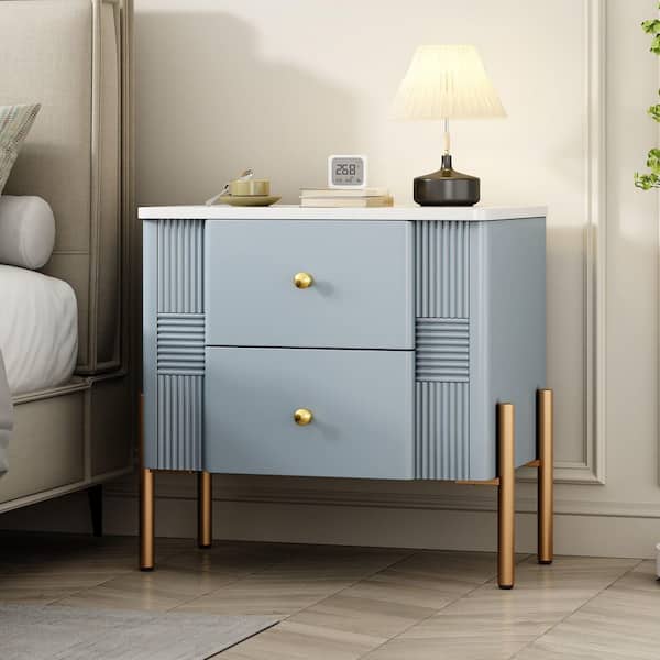 Blue 2 Drawers 21.6 in. W Nightstand