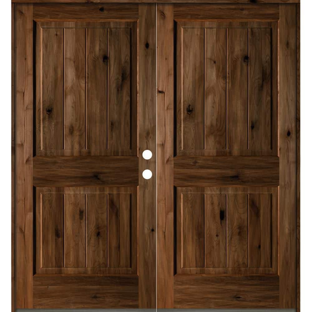 72 in. x 80 in. Rustic Knotty Alder Square Top Provincial Stain/V-Groove Left-Hand Wood Double Prehung Front Door price history on PriceWatchPro