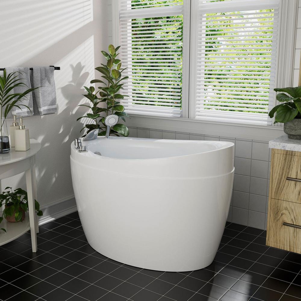 59'' White Acrylic Freestanding Soaking Bathtub with Faucet