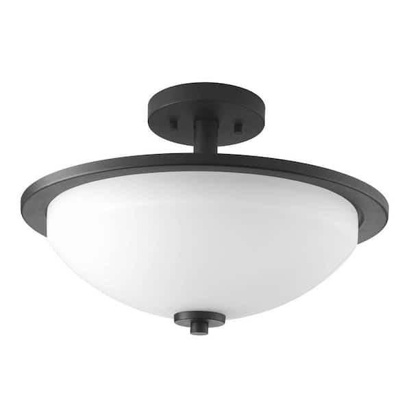 Progress Lighting Replay 2-Light Black Flush Mount with Etched White Glass