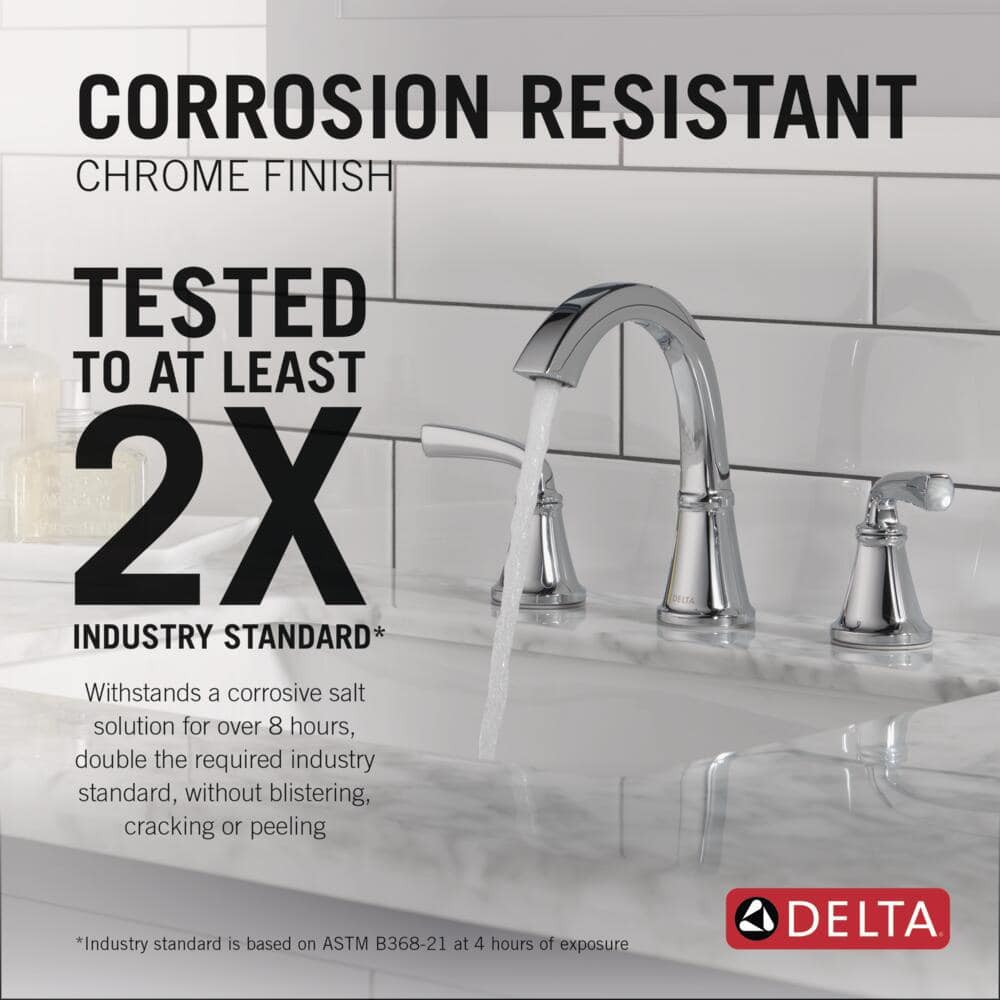 Delta Geist Modern Chrome Widespread Bathroom Faucet with Drain Assembly