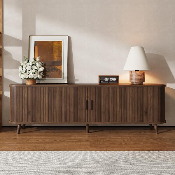 70 in. Dark Brown Modern TV Stand Fits TVs up to 80 in. with Solid-Wood Legs