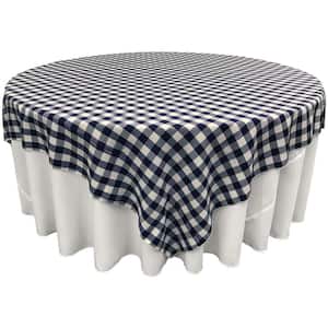 LA Linen Polyester Gingham Checkered 58-Inch Round Tablecloth, Navy And White