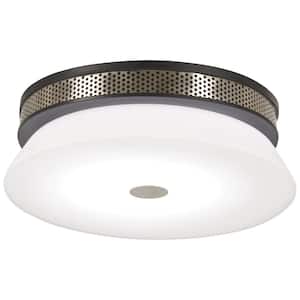 Tauten 15 in. 1-Light Black and Brushed Nickel LED Flush Mount with Etched Opal Glass Shade