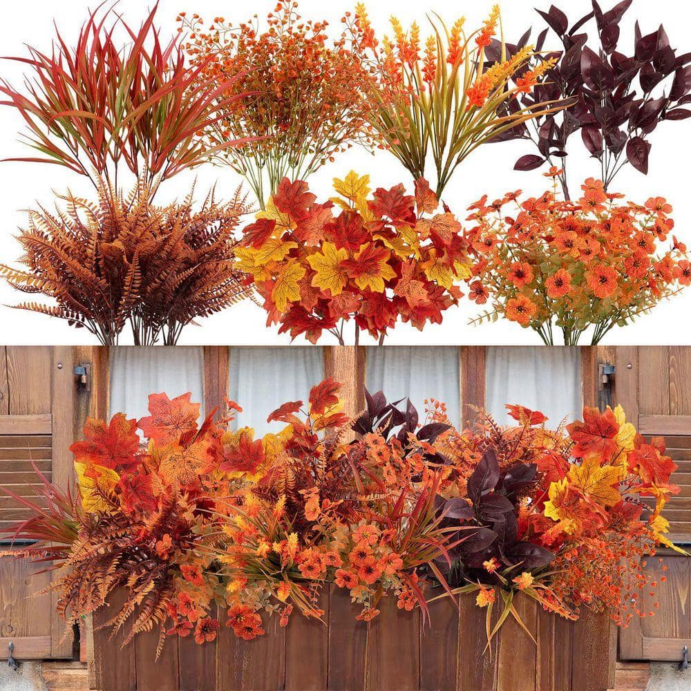 15 in., 24 Bundles Orange Artificial Mums Fall Decorations Outdoor
