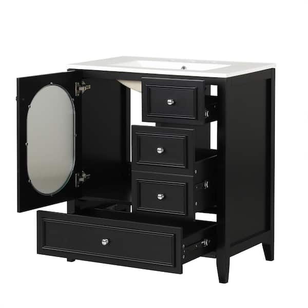 COWLOWN 30 in. W x 18.3 in. D x 33.9 in. H Bathroom Black Linen Cabinet