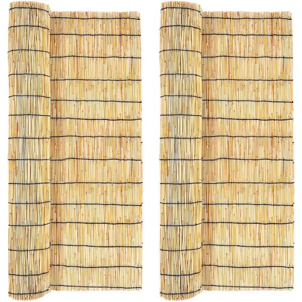 ATENGNES 4 ft. H x 16.4 ft. W Natural Wood Color Reeds Eco-Friendly Privacy Screen Curtain Patio Reed Fencing Rolls (2-Pack)