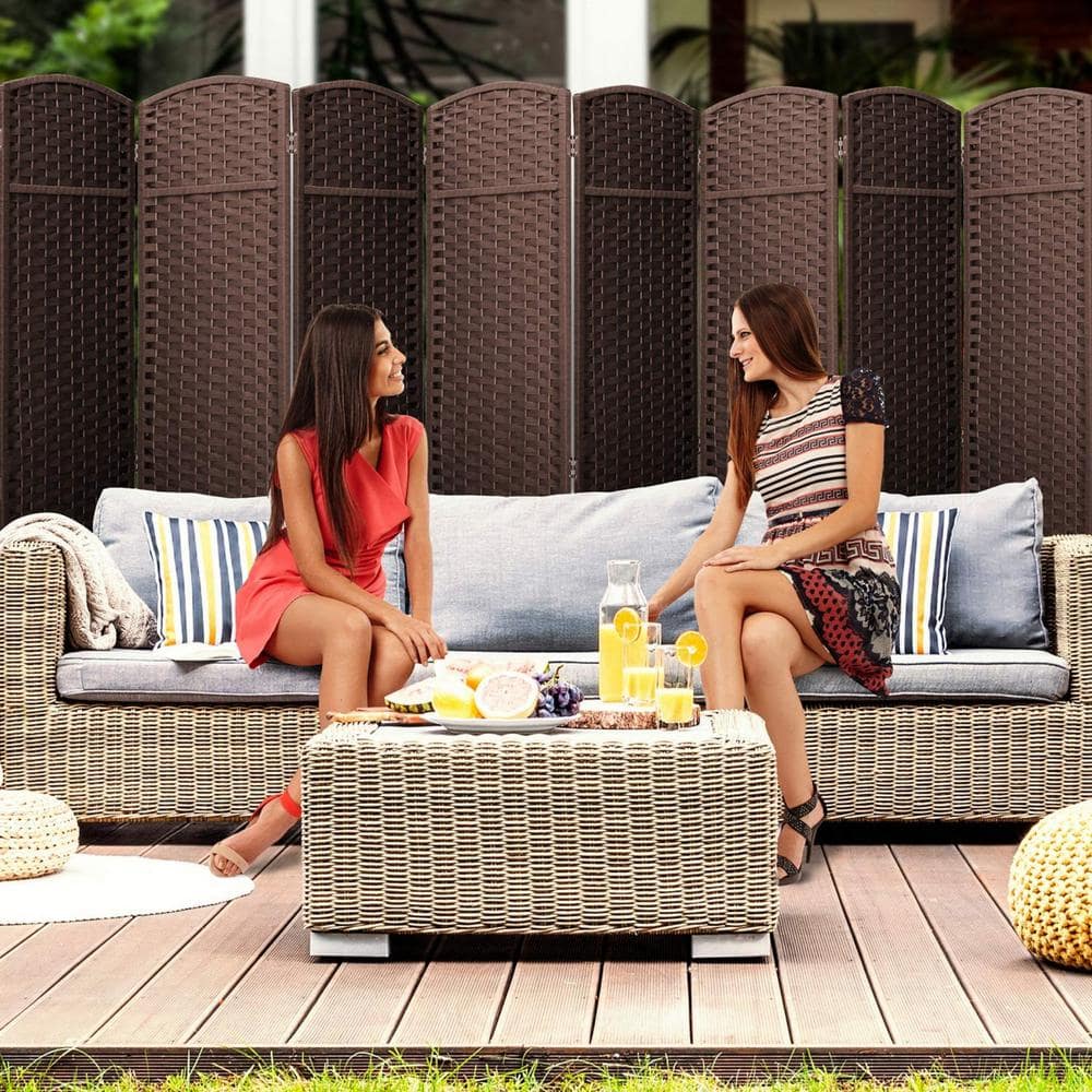 Chocolate Brown 8-Panel Folding Room Divider with Woven Straps