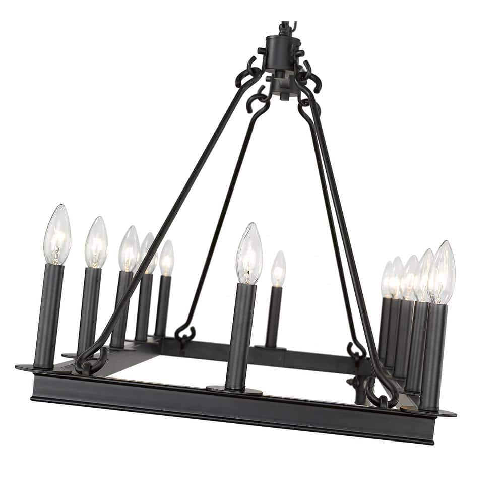 Matte Black Steel 12-Light Candle Island Chandelier