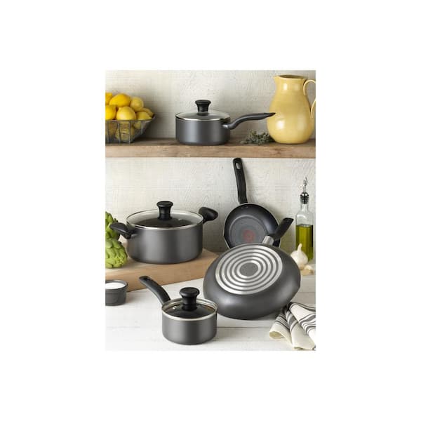 T-fal Initiatives 10-Piece Aluminum Nonstick Cookware Set in Black B208SA64  - The Home Depot