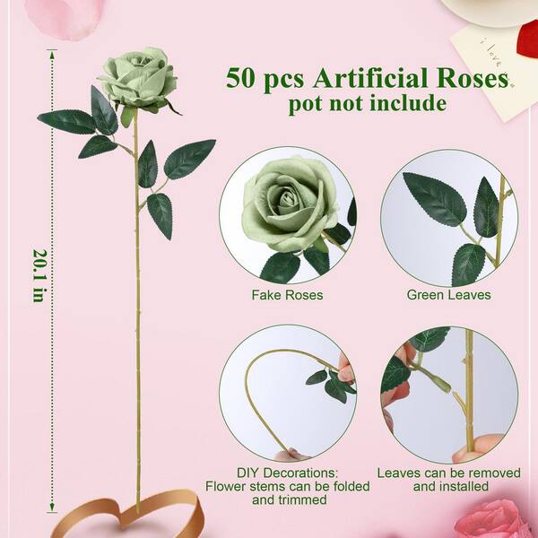 20.1 in. Botanical Series Green Indoor Artificial Roses in Clear
